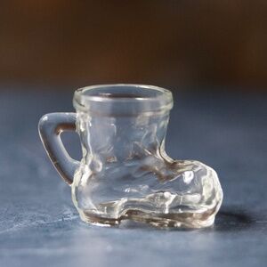 West Germany vintage clear glass boot shot glass mug mini miniature shoe